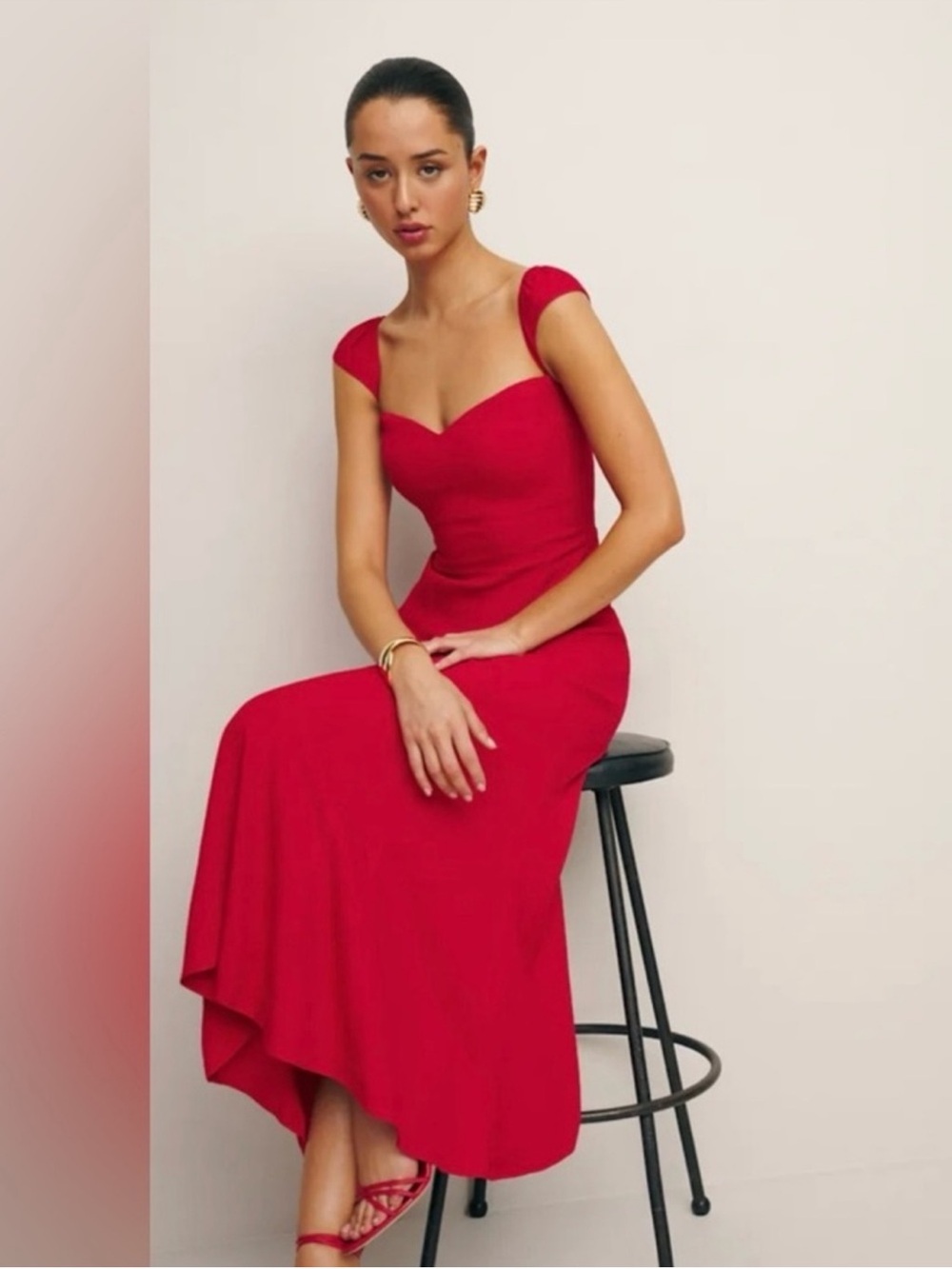 Reformation Sweetheart red Bryson Midi Dress - Elegant Women's long Dress - Picture 2 of 5